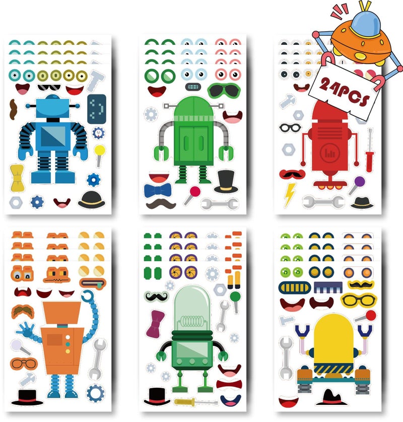 T-Antrix 24 Sheets Make Your Own Robot Stickers Make A Face Stickers for Kids Toddlers with Robots DIY Craft Stickers Kids Party Favor Supplies Crafts - Image 1